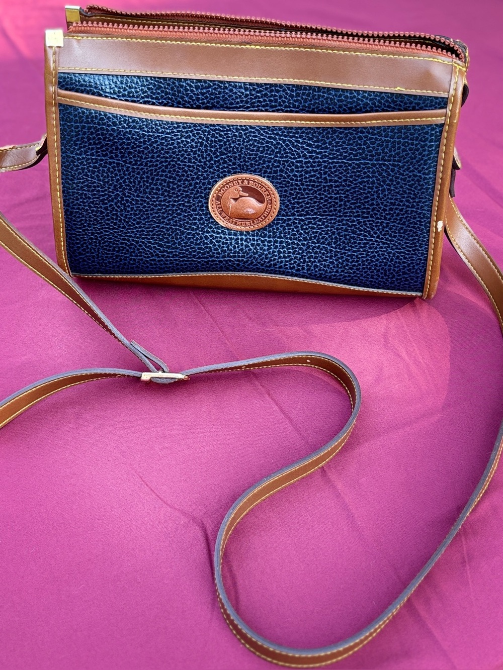 Vintage Dooney & Bourke All-Weather Leather Shoulder/Crossbody Bag, Navy Blue &